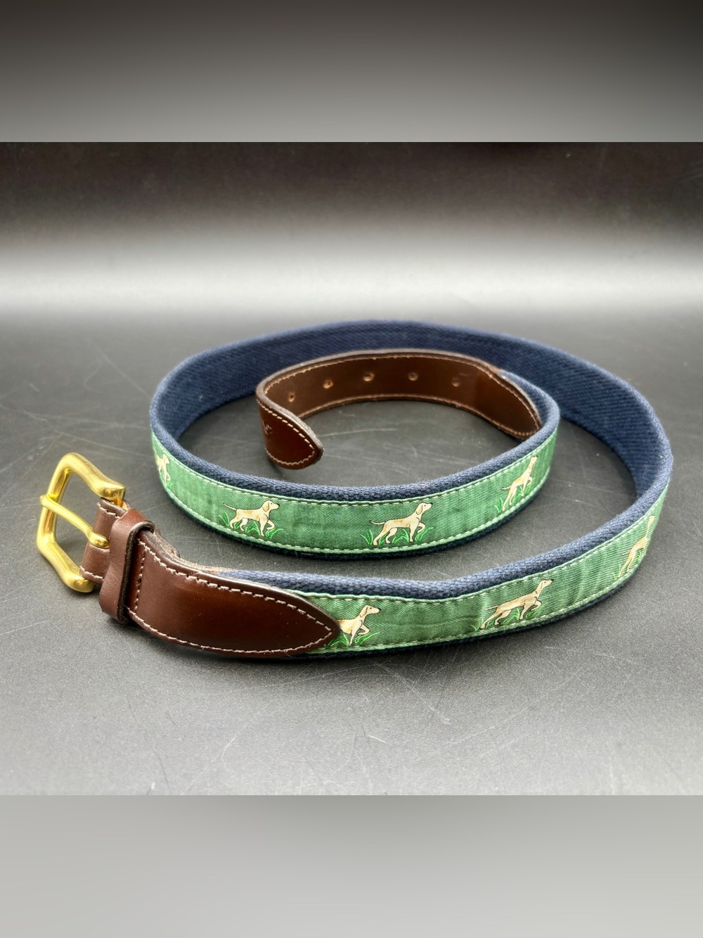 Vineyard Vines Men's Canvas Club Belt – Hunting Dog Pointer Motif Size 42
